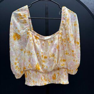 Lush Multicolored Floral Puff Sleeve Blouse